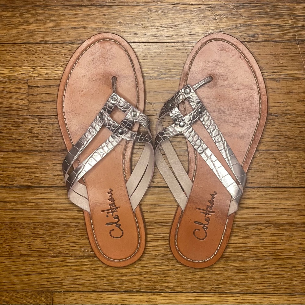 Cole Haan | Metallic Lilac Embossed Snake Texture Leather Sandals